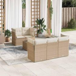 Salon de jardin avec coussins 6 pcs beige r&eacute;sine tress&eacute;e