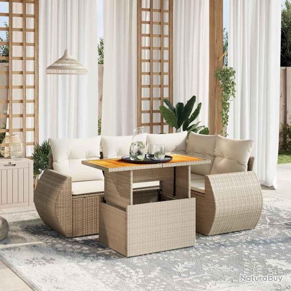 Salon de jardin avec coussins 5 pcs beige r�sine tress�e