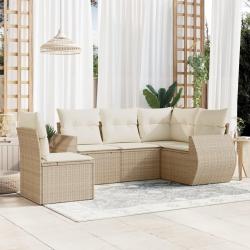 Salon de jardin avec coussins 5 pcs beige r&eacute;sine tress&eacute;e