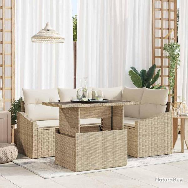 Ensemble de canap� de jardin 5 pcs Beige et cr�me polyrotin