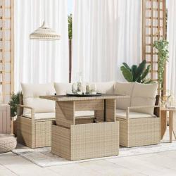 Ensemble de canap&eacute; de jardin 5 pcs beige et cr&egrave;me polyrotin