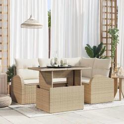 Ensemble de canap&eacute; de jardin avec coussin 5 pcs Beige polyrotin