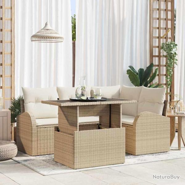 Ensemble de canap� de jardin avec coussin 5 pcs Beige polyrotin