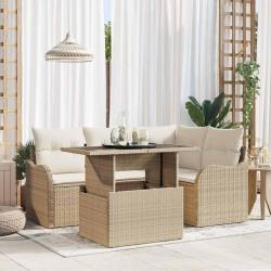 Ensemble de repas ext&eacute;rieur avec coussin 5 pcs Beige Poly rotin
