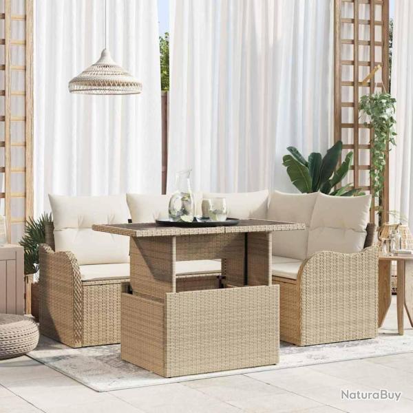 Ensemble de repas ext�rieur avec coussin 5 pcs Beige Poly rotin
