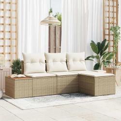 Ensemble de canap&eacute; de jardin avec coussin 4 pcs Beige polyrotin