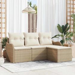 Ensemble de canap&eacute; de jardin avec coussin 4 pcs Beige polyrotin