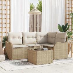 Ensemble de canap&eacute; de jardin 5 pcs Beige polyrotin