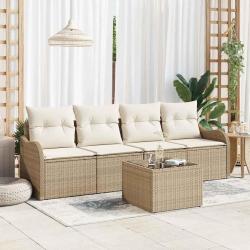 Ensemble de canap&eacute; de jardin Beige polyrotin