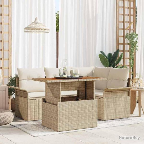 Ensemble de canap� de jardin avec coussin 5 pcs beige et cr�me