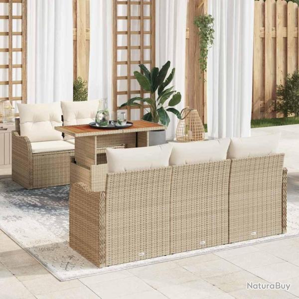 Ensemble de canap� de jardin 6 pcs Beige et cr�me polyrotin