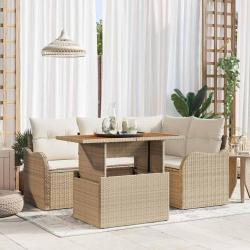 Ensemble de canap&eacute; de jardin 5 pcs Beige et cr&egrave;me polyrotin