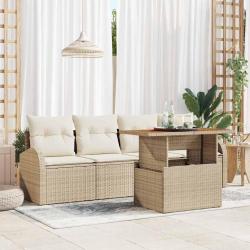 Ensemble de canap&eacute; de jardin avec coussin 5 pcs beige et cr&egrave;me