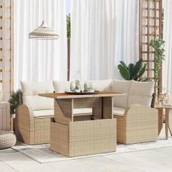 Ensemble de canap&eacute; de jardin avec coussin 5 pcs beige et cr&egrave;me