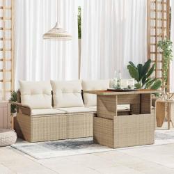 Ensemble de canap&eacute; de jardin 5 pcs Beige et cr&egrave;me polyrotin
