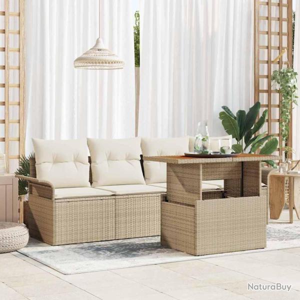 Ensemble de canap� de jardin 5 pcs Beige et cr�me polyrotin