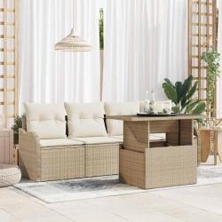 Ensemble de canap&eacute; de jardin 5 pcs Beige Poly rotin