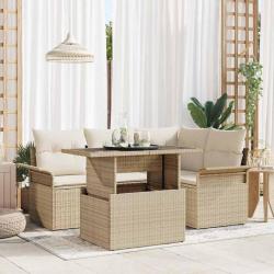 Ensemble de canap&eacute; de jardin 5 pcs Beige Poly rotin
