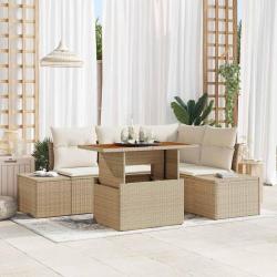 Ensemble de canap&eacute; de jardin avec coussin 5 pcs Beige et cr&egrave;me