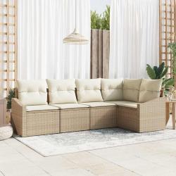 Ensemble de Canap&eacute;s avec coussin 5 pcs Beige polyrotin