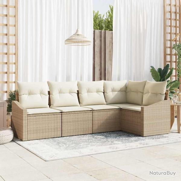 Ensemble de Canap�s avec coussin 5 pcs Beige polyrotin