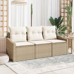 Ensemble de Canap&eacute;s avec coussin 3 pcs Beige polyrotin