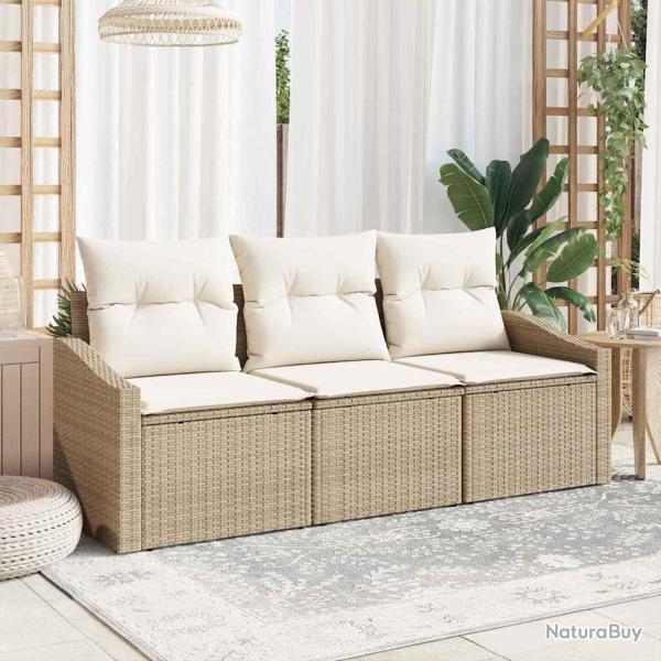 Ensemble de Canap�s avec coussin 3 pcs Beige polyrotin