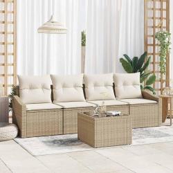 Ensemble de Canap&eacute;s avec coussin 5 pcs Beige et cr&egrave;me polyrotin