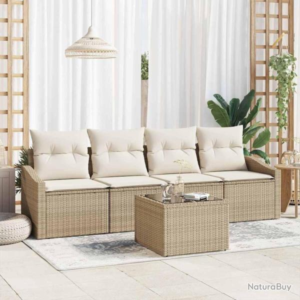 Ensemble de Canap�s avec coussin 5 pcs Beige et cr�me polyrotin
