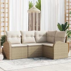 Ensemble de canap&eacute; de jardin 4 pcs Beige polyrotin