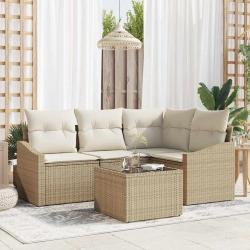 Ensemble de Canap&eacute;s avec coussin 5 pcs Beige polyrotin
