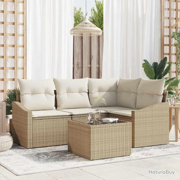 Ensemble de Canap�s avec coussin 5 pcs Beige polyrotin