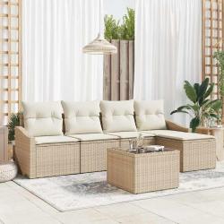 Ensemble de Canap&eacute;s avec coussin 6 pcs Beige polyrotin