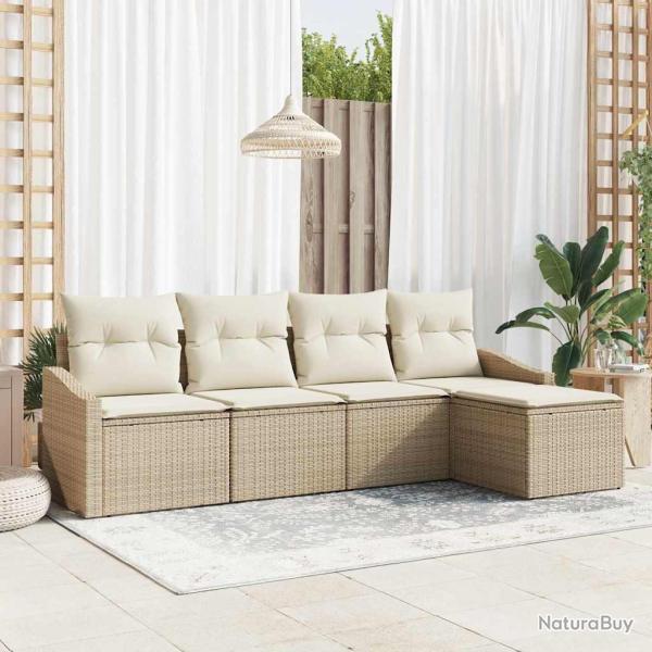 Ensemble de Canap�s avec coussin 5 pcs Beige polyrotin
