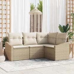 Ensemble de Canap&eacute;s avec coussin 4 pcs Beige polyrotin
