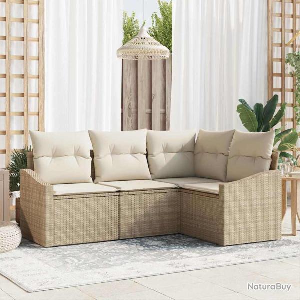 Ensemble de Canap�s avec coussin 4 pcs Beige polyrotin