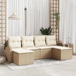 Ensemble de canap&eacute; de jardin 6 pcs Beige Poly Rattan