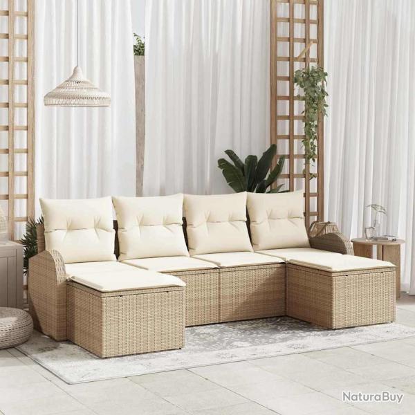 Ensemble de canap� de jardin 6 pcs Beige Poly Rattan