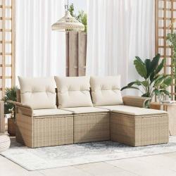 Ensemble de Canap&eacute;s avec coussin 4 pcs Beige polyrotin
