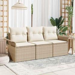 Ensemble de Canap&eacute;s avec coussin 3 pcs Beige et cr&egrave;me polyrotin