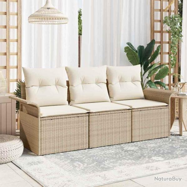 Ensemble de Canap�s avec coussin 3 pcs Beige et cr�me polyrotin