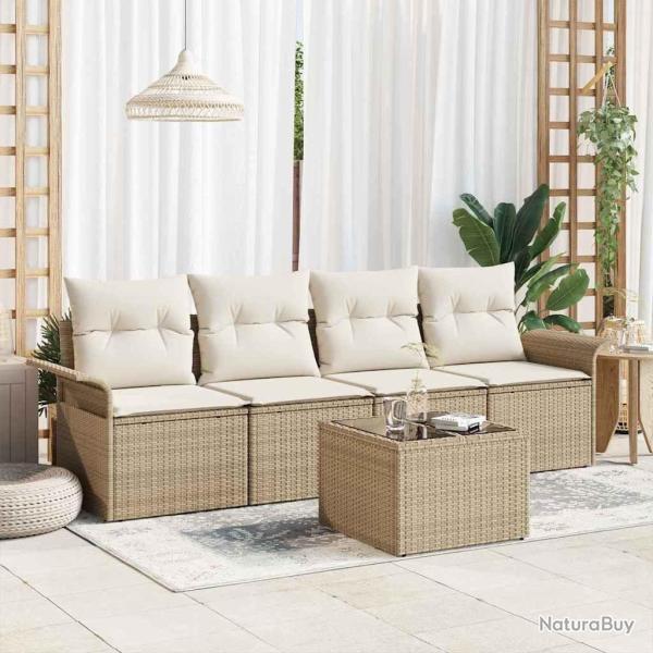Ensemble de Canap�s avec coussin 5 pcs Beige polyrotin