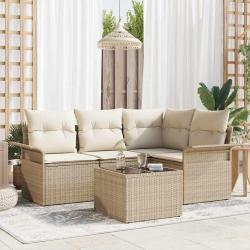 Ensemble de canap&eacute; de jardin avec coussin 5 pcs Beige polyrotin
