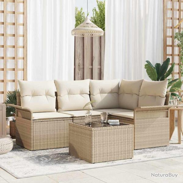 Ensemble de canap� de jardin avec coussin 5 pcs Beige polyrotin