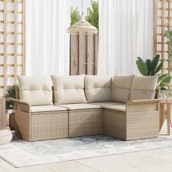 Ensemble de canap&eacute; de jardin avec coussin 4 pcs Beige polyrotin