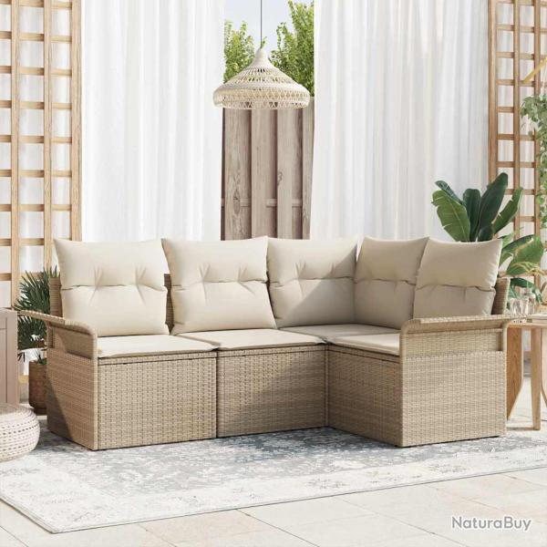 Ensemble de canap� de jardin avec coussin 4 pcs Beige polyrotin