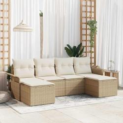 Ensemble de canap&eacute; de jardin avec coussin 6 pcs Beige polyrotin