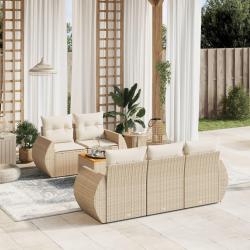 Salon de jardin avec coussins 6 pcs beige r&eacute;sine tress&eacute;e