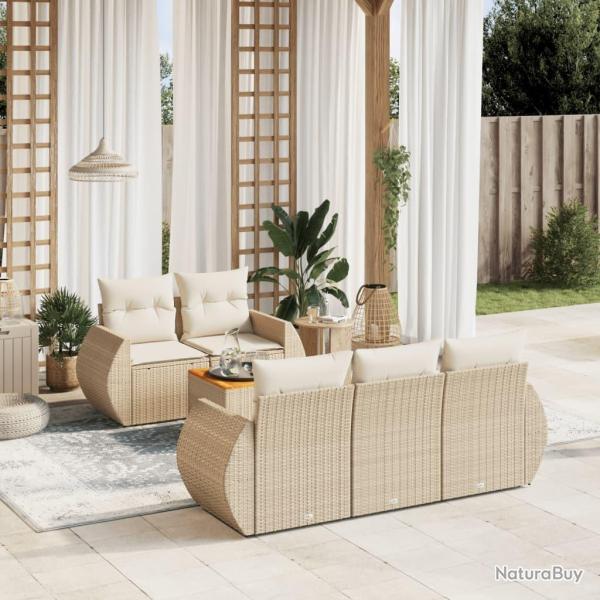 Salon de jardin avec coussins 6 pcs beige r�sine tress�e