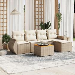 Salon de jardin avec coussins 6 pcs beige r&eacute;sine tress&eacute;e